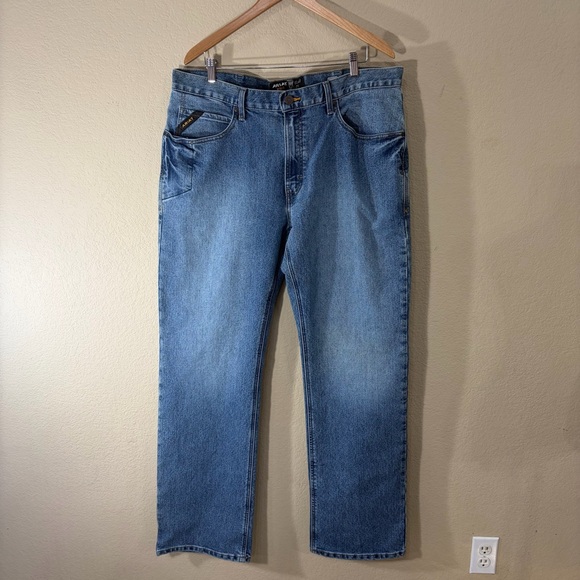 Ariat Other - Ariat Rebar M4 Relaxed Bootcut Men's Blue Denim Jeans Cotton Logo 5-Pocket 38x34